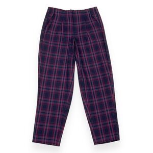A New Day Pants Women Size 2 Blue Multicolor Plaid High Rise Taper Ankle NWT